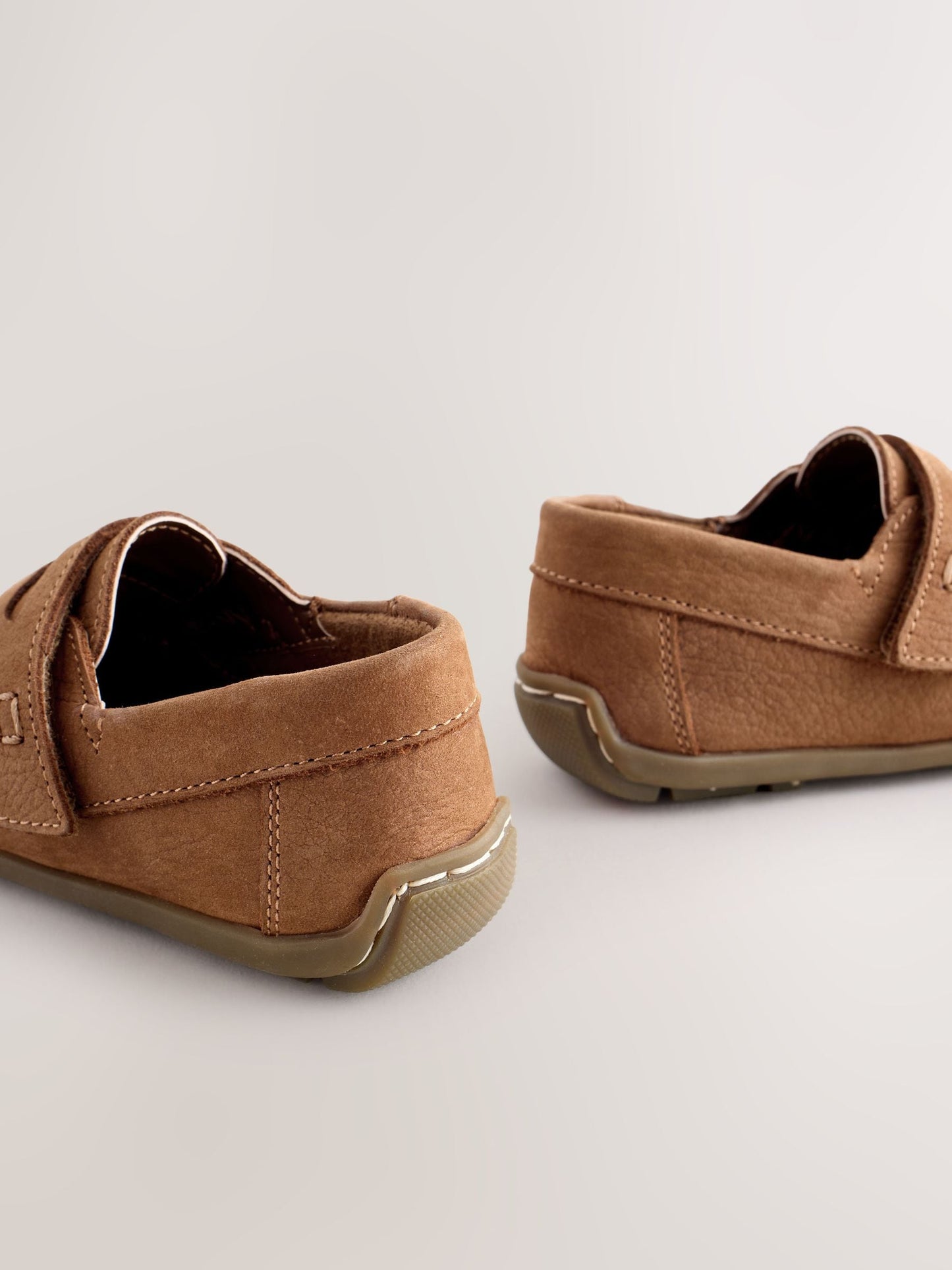 Tan Brown Wide Fit (G) Touch Fastening Leather Penny Loafers image 6