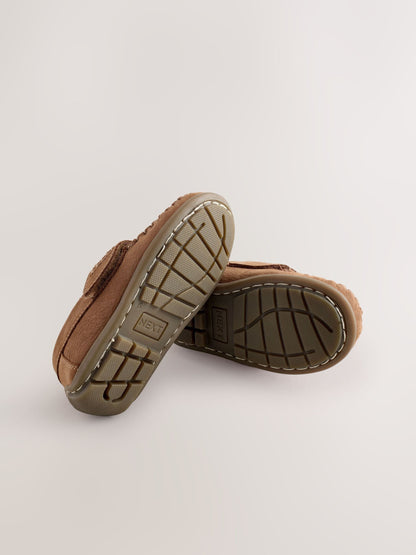 Tan Brown Wide Fit (G) Touch Fastening Leather Penny Loafers image 7
