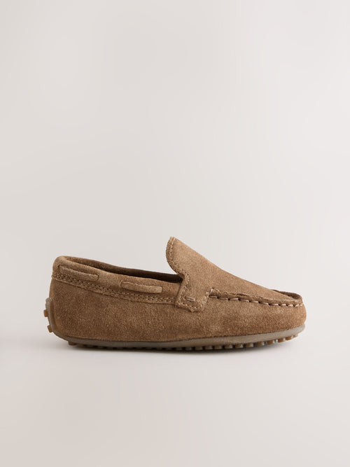 Tan Brown Wide Fit (G) Suede Slip-Ons Loafer Shoes image 1