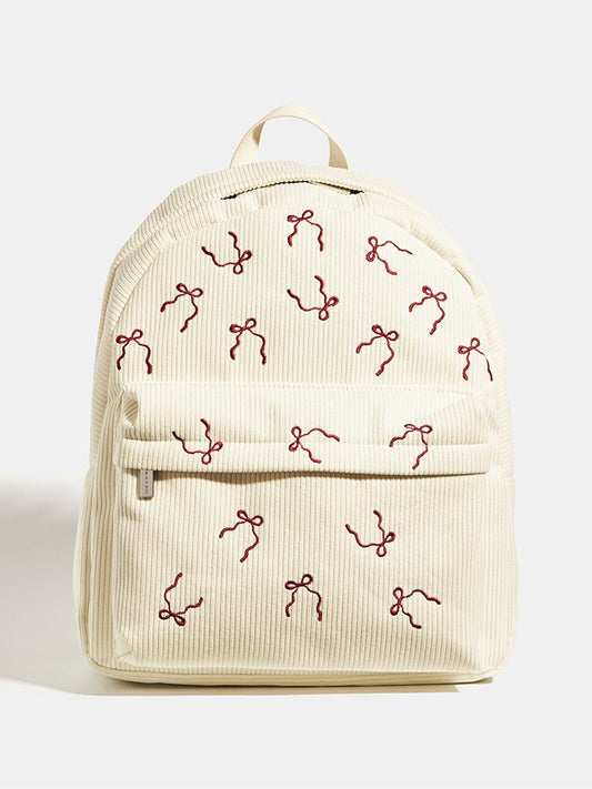 Skinnydip White Burgandy Bow Embroidered Backpack image 1