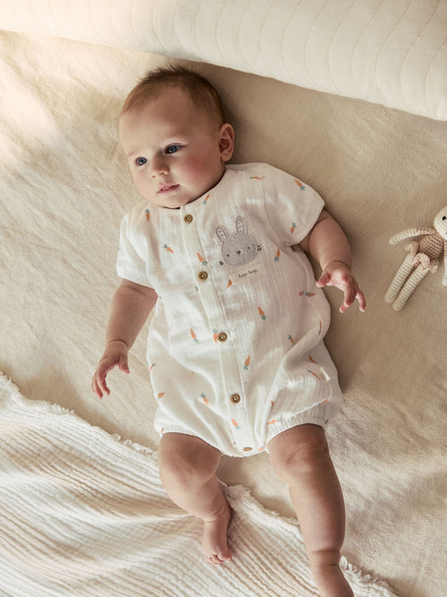 White Bunny Baby Woven Romper (0mths-3yrs) image 1