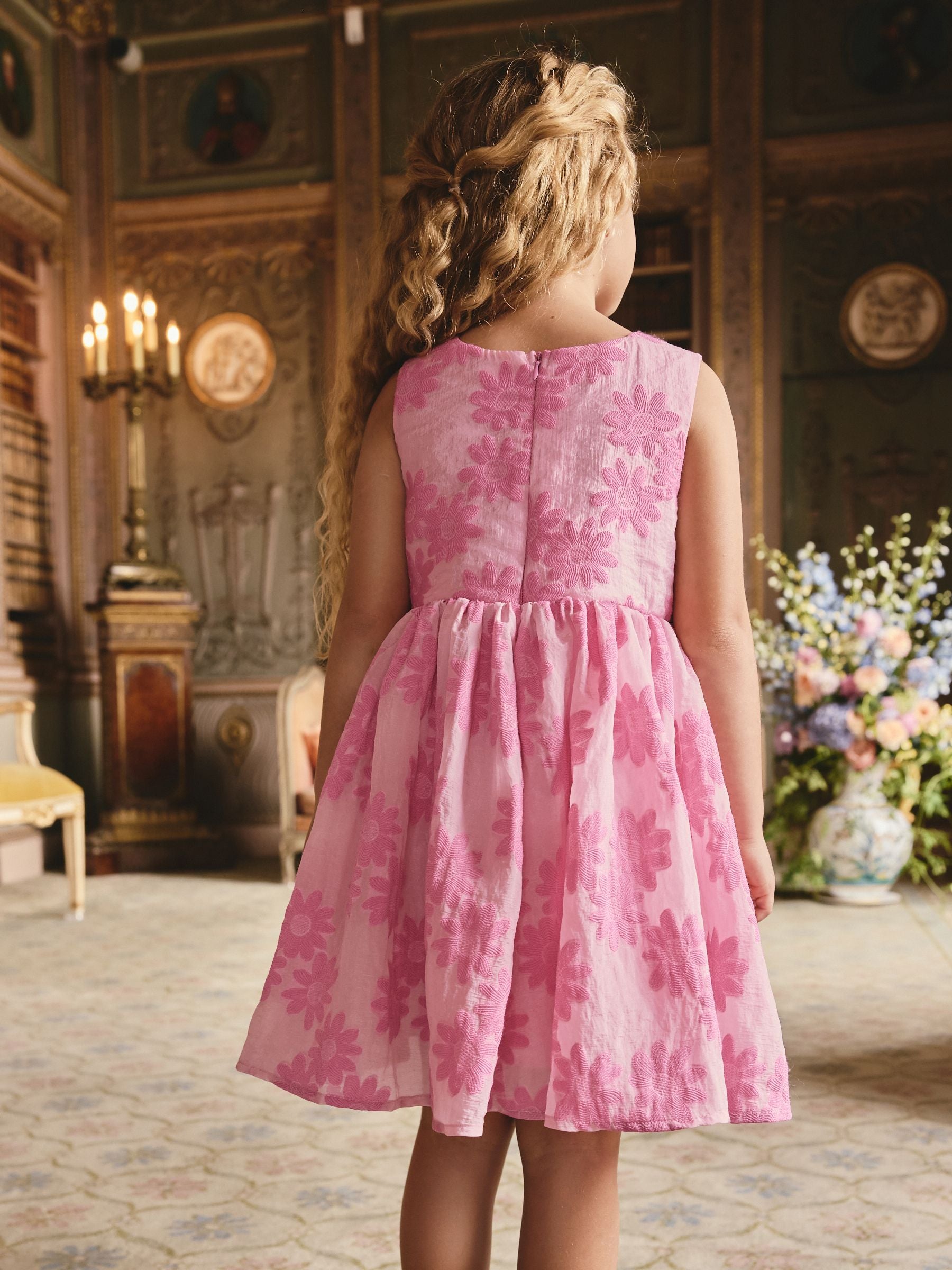 Pink Floral Texture Dress (3-16yrs) image 3