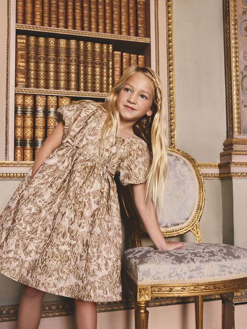 Gold Jacquard Occasion Dress (3-16yrs) image 1