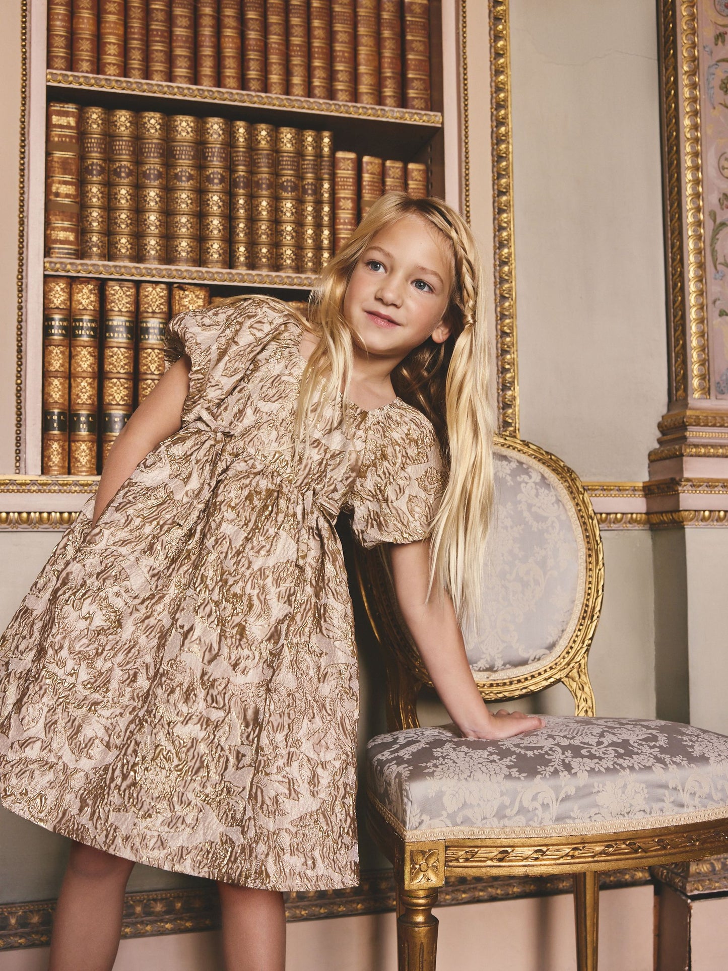 Gold Jacquard Occasion Dress (3-16yrs) image 1