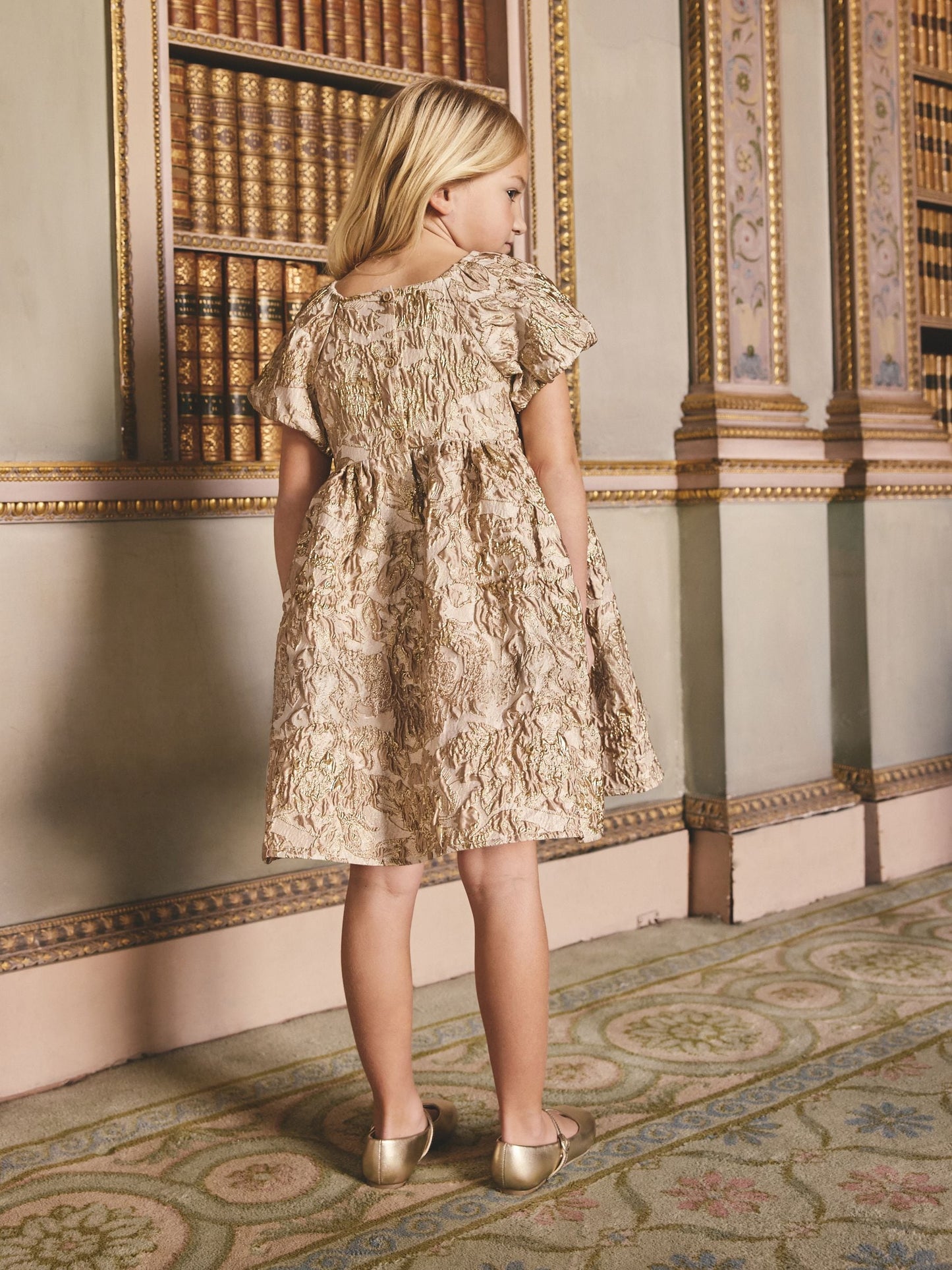 Gold Jacquard Occasion Dress (3-16yrs) image 2