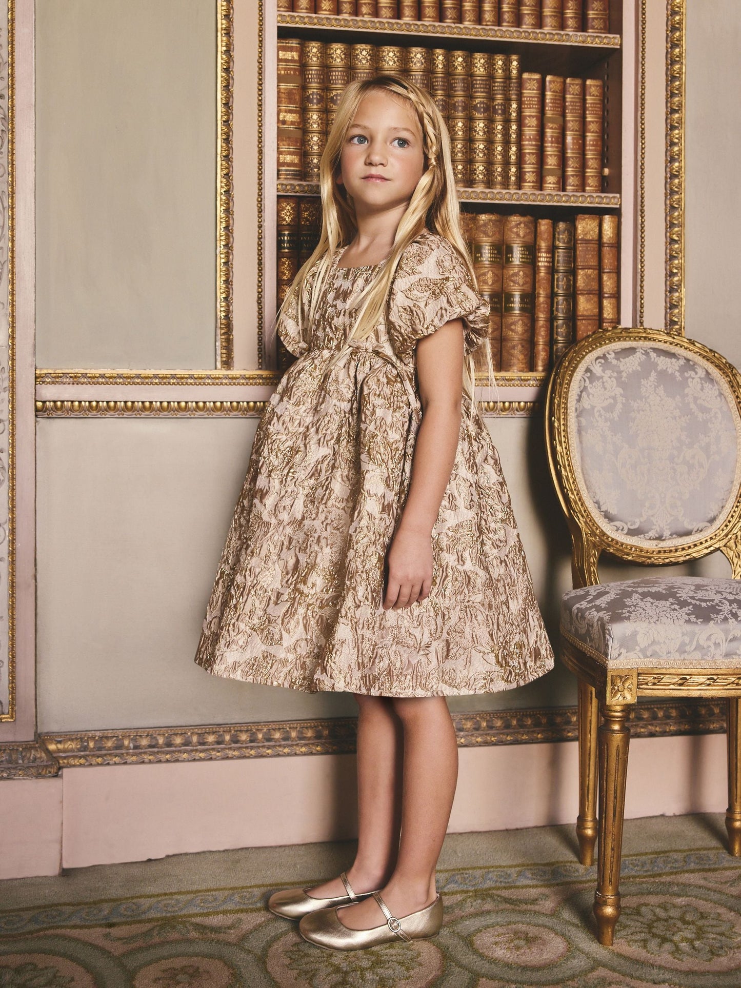 Gold Jacquard Occasion Dress (3-16yrs) image 4