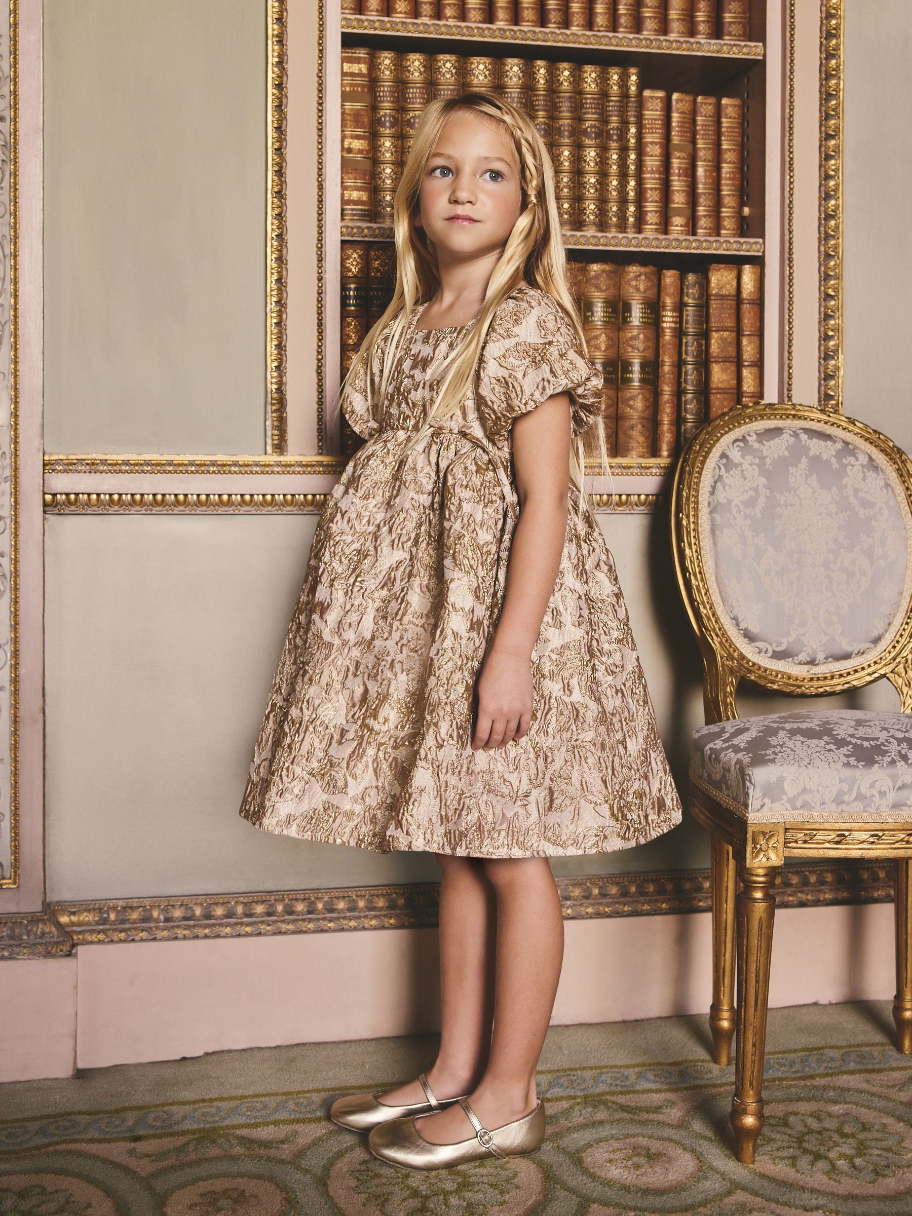 Gold Jacquard Occasion Dress (3-16yrs) image 4