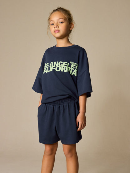 Dsiney Kidz - Navy Slogan Heavyweight T-Shirt and Shorts Set (3-16yrs) image 1