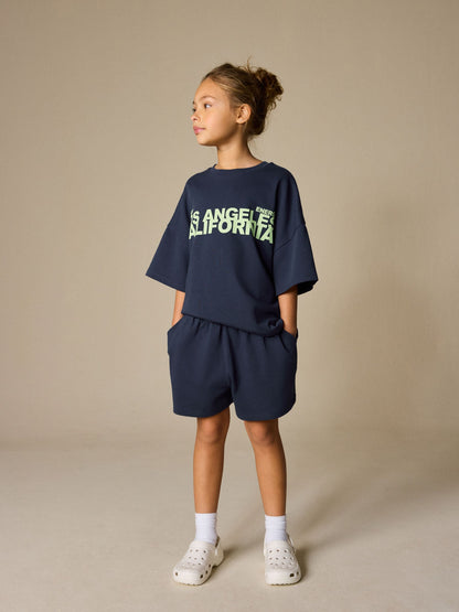 Dsiney Kidz - Navy Slogan Heavyweight T-Shirt and Shorts Set (3-16yrs) image 2