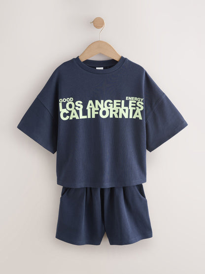 Dsiney Kidz - Navy Slogan Heavyweight T-Shirt and Shorts Set (3-16yrs) image 5