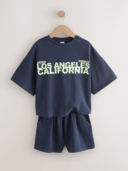 Dsiney Kidz - Navy Slogan Heavyweight T-Shirt and Shorts Set (3-16yrs) image 6