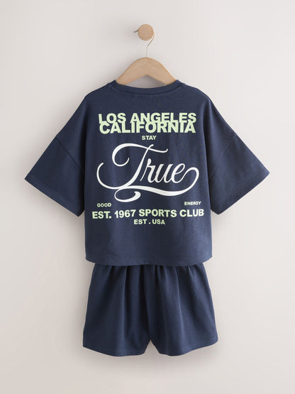 Dsiney Kidz - Navy Slogan Heavyweight T-Shirt and Shorts Set (3-16yrs) image 7