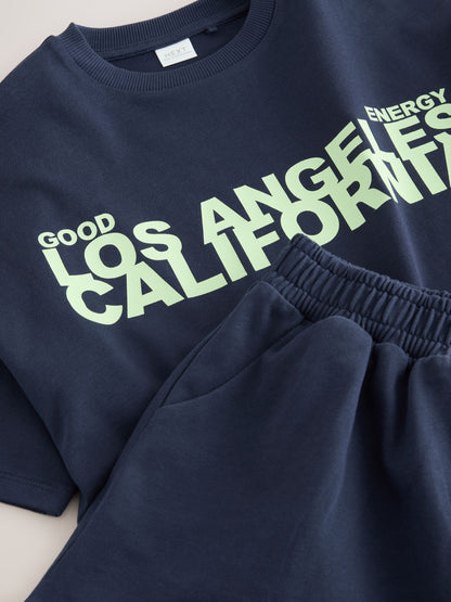 Dsiney Kidz - Navy Slogan Heavyweight T-Shirt and Shorts Set (3-16yrs) image 9