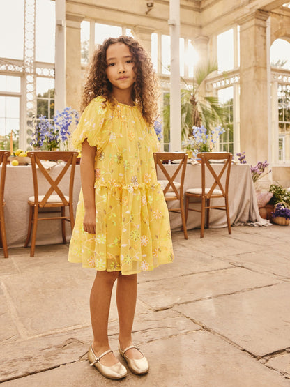 Yellow Embellished Sequin Tiered Mesh Occasion Dress (3-16yrs) image 1
