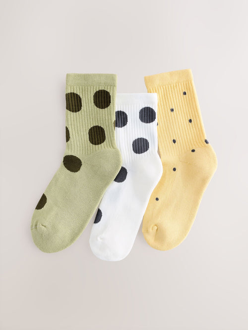 Green/Ecru Cotton Rich Cushioned Sole Ankle Socks 3 Pack image 1