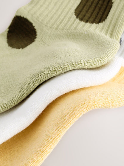 Green/Ecru Cotton Rich Cushioned Sole Ankle Socks 3 Pack image 3