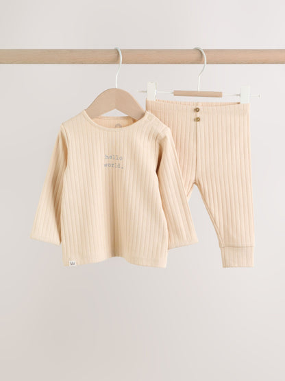 Neutral Hello World Top and Leggings Baby Set (0-18mths) image 4
