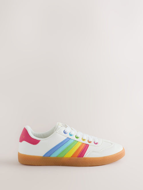 Little Bird by Jools Oliver White Older Gum Sole Trainers with Rainbow Stripe image 1