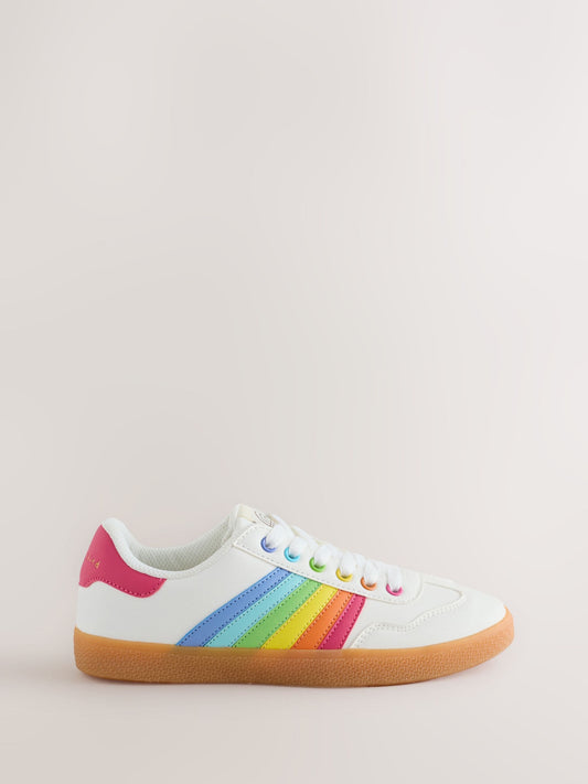 Little Bird by Jools Oliver White Older Gum Sole Trainers with Rainbow Stripe image 1