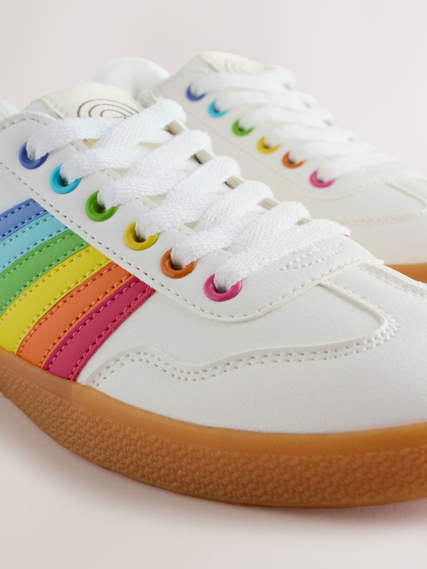 Little Bird by Jools Oliver White Older Gum Sole Trainers with Rainbow Stripe image 3
