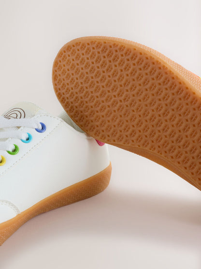 Little Bird by Jools Oliver White Older Gum Sole Trainers with Rainbow Stripe image 5