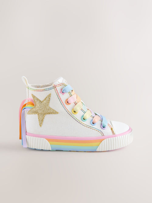 Little Bird by Jools Oliver White Canvas Pastel Rainbow Star Trainers image 1