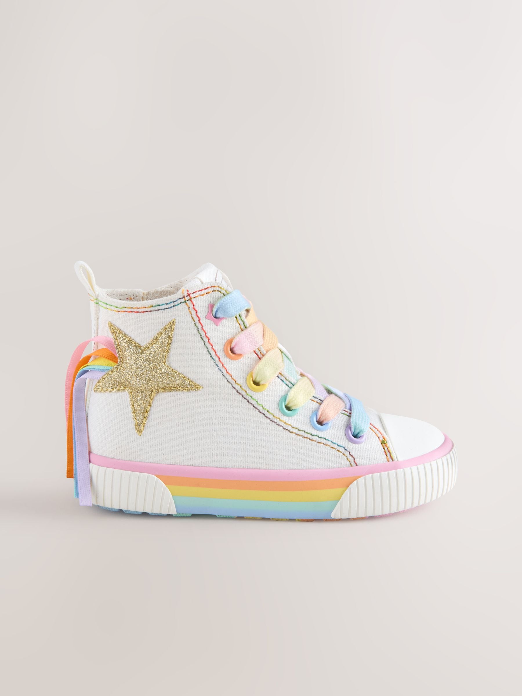 Little Bird by Jools Oliver White Canvas Pastel Rainbow Star Trainers image 1