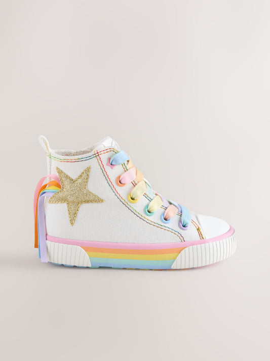 Little Bird by Jools Oliver White Canvas Pastel Rainbow Star Trainers image 1
