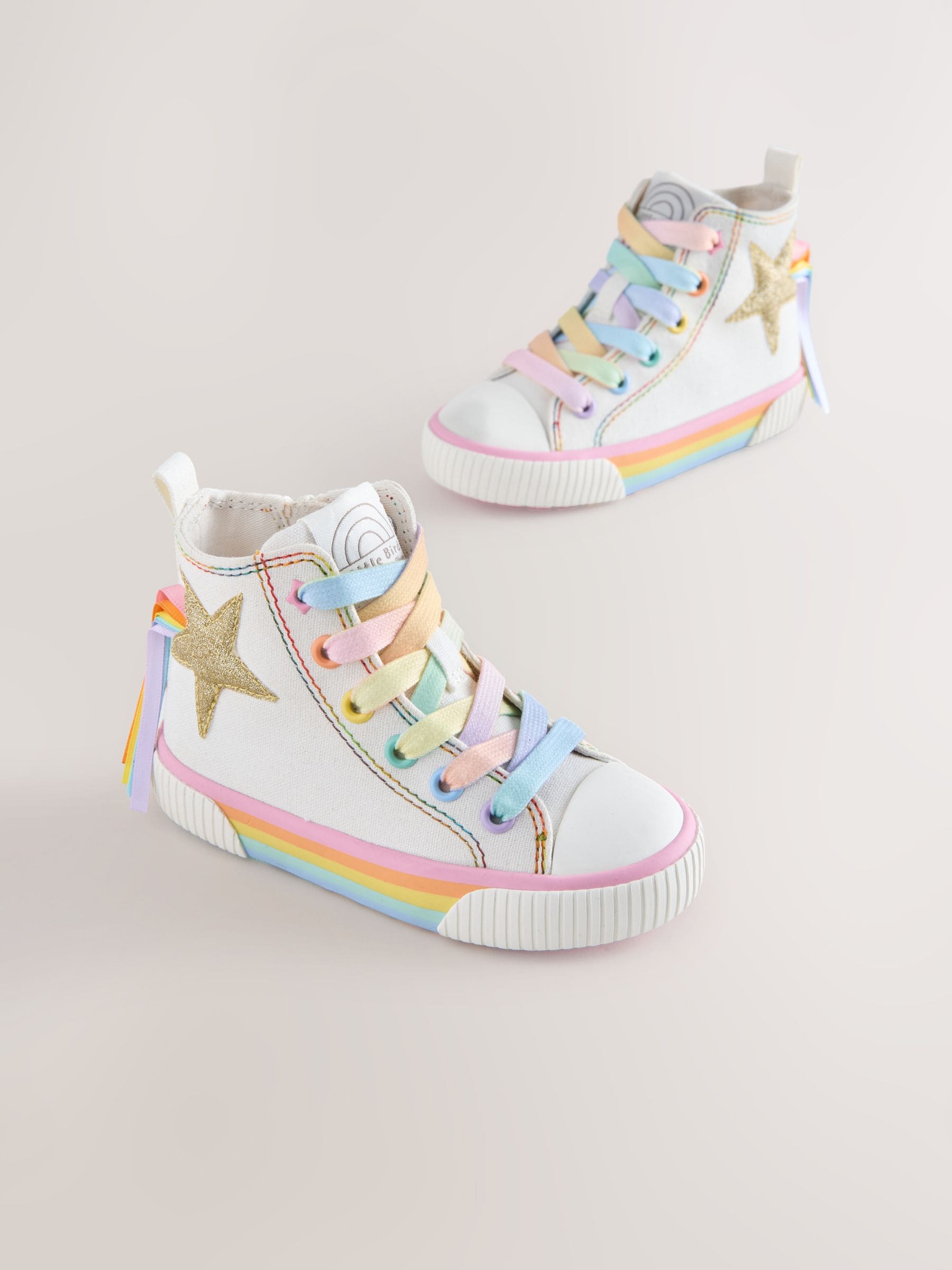 Little Bird by Jools Oliver White Canvas Pastel Rainbow Star Trainers image 2