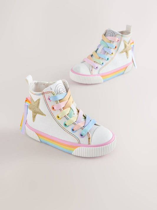 Little Bird by Jools Oliver White Canvas Pastel Rainbow Star Trainers image 2