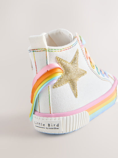 Little Bird by Jools Oliver White Canvas Pastel Rainbow Star Trainers image 3