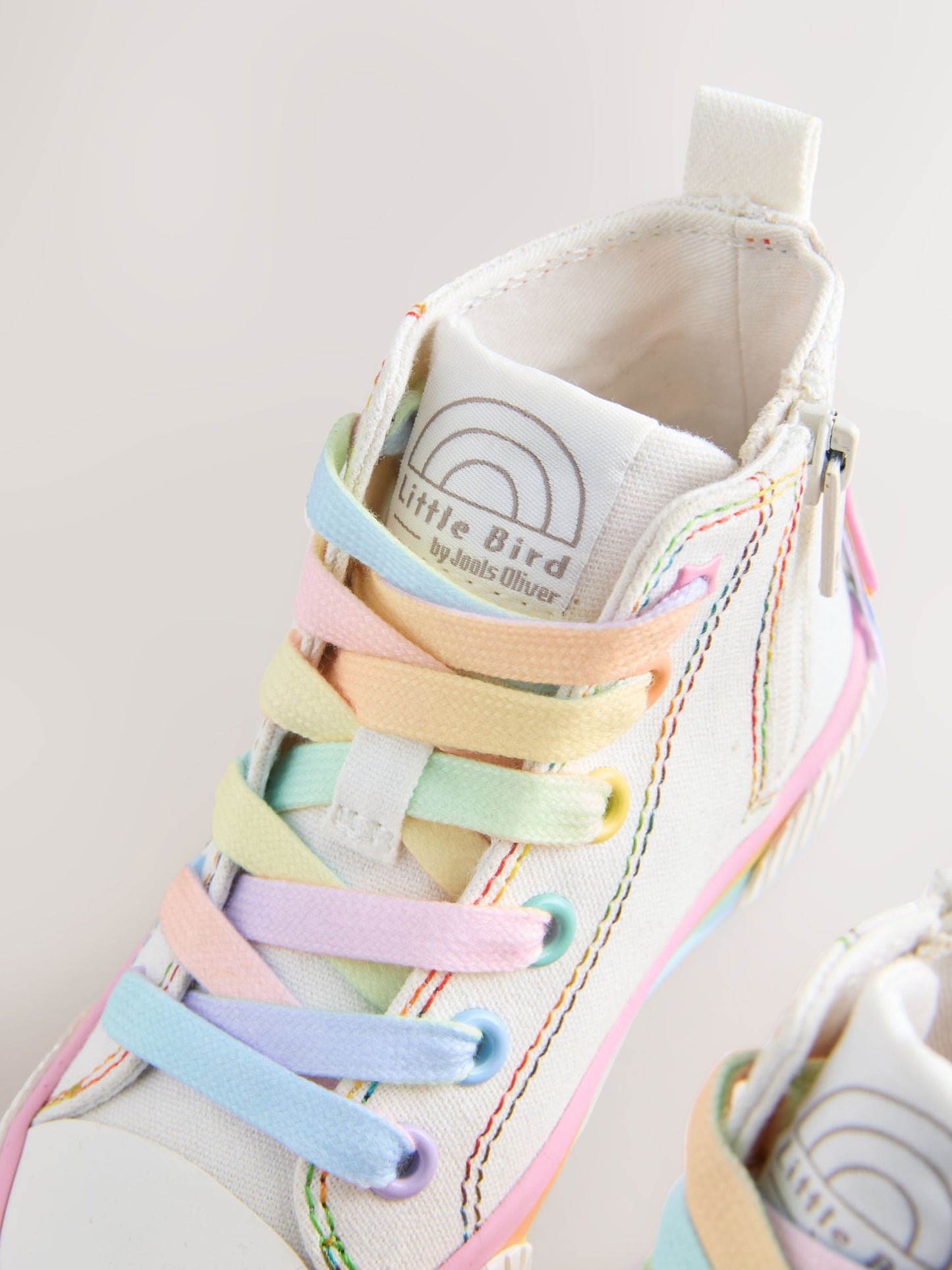 Little Bird by Jools Oliver White Canvas Pastel Rainbow Star Trainers image 4