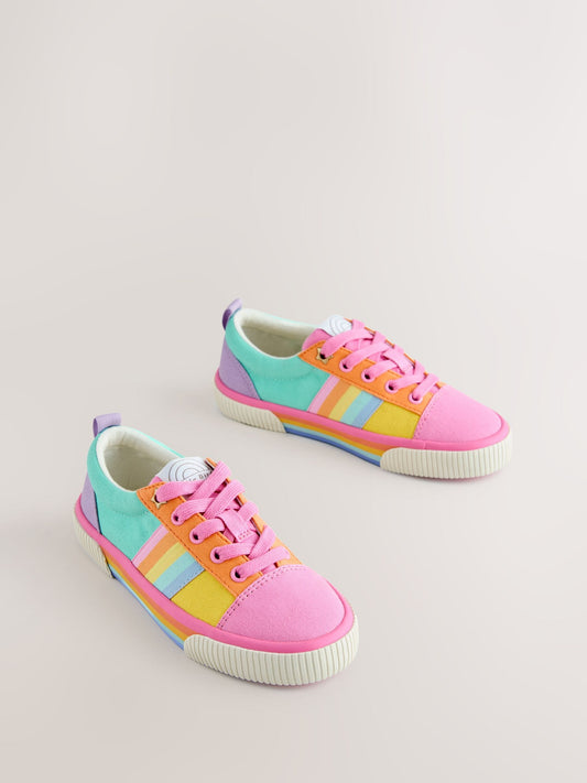 Little Bird by Jools Oliver Pink Older Pastel Rainbow Colourblock Skate Trainers image 1