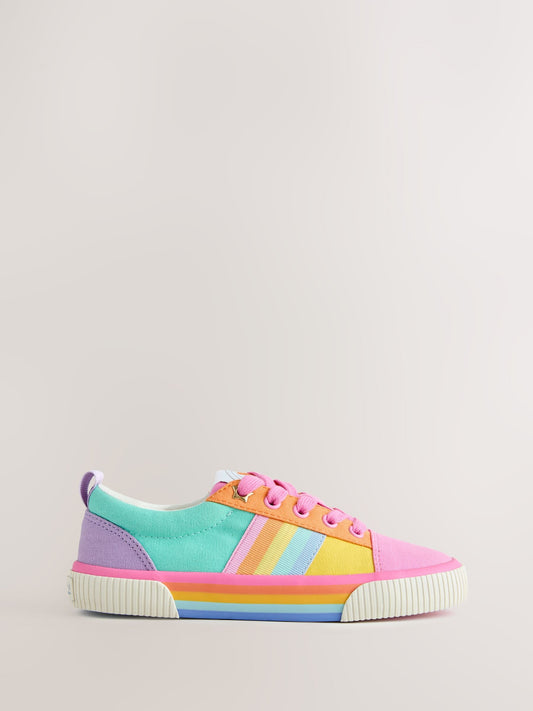 Little Bird by Jools Oliver Pink Older Pastel Rainbow Colourblock Skate Trainers image 2