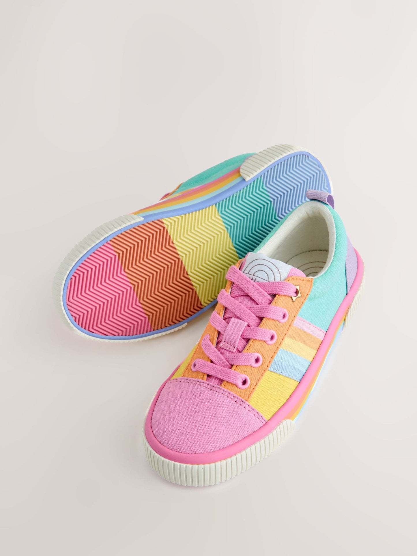 Little Bird by Jools Oliver Pink Older Pastel Rainbow Colourblock Skate Trainers image 3