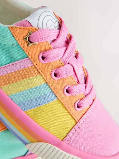 Little Bird by Jools Oliver Pink Older Pastel Rainbow Colourblock Skate Trainers image 4