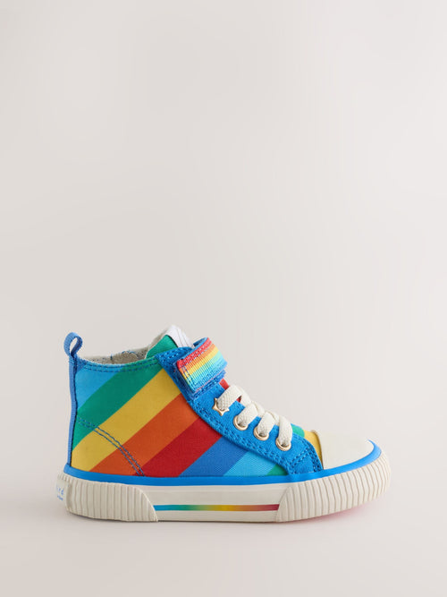 Little Bird by Jools Oliver Blue Bright Rainbow Striped Canvas Hi-Top Trainers image 1