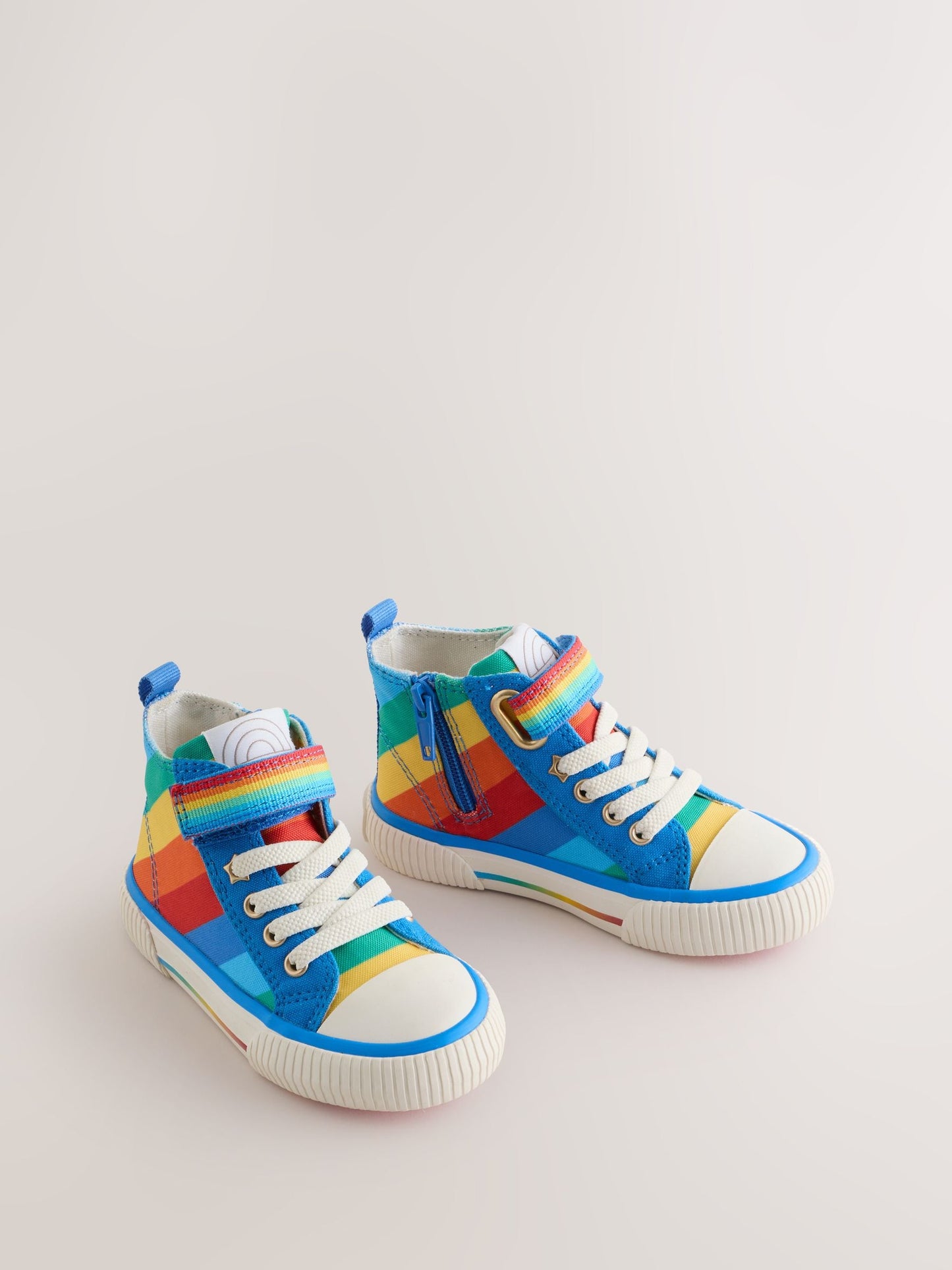 Little Bird by Jools Oliver Blue Bright Rainbow Striped Canvas Hi-Top Trainers image 2