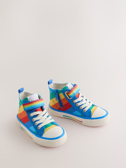 Little Bird by Jools Oliver Blue Bright Rainbow Striped Canvas Hi-Top Trainers image 2