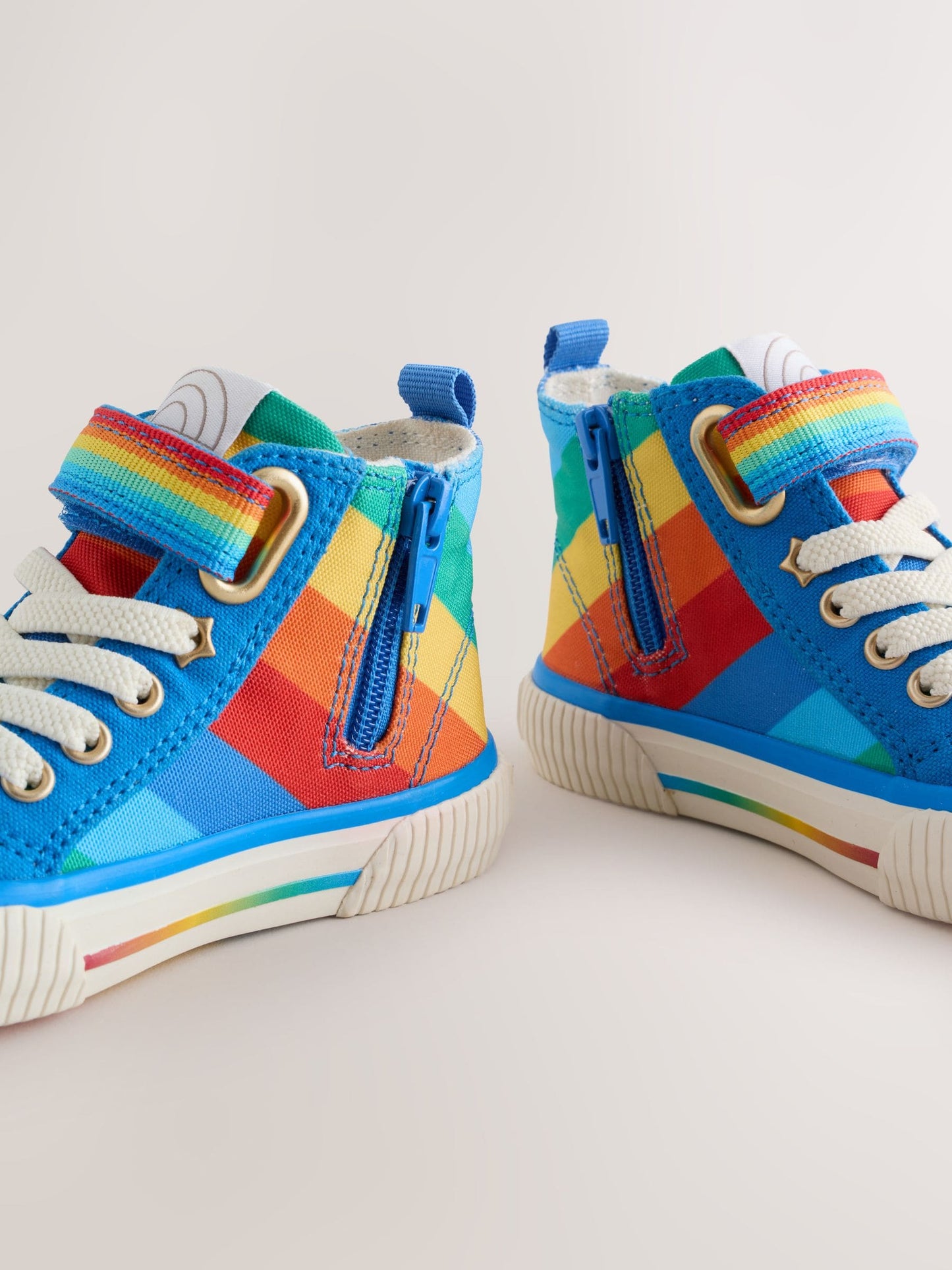 Little Bird by Jools Oliver Blue Bright Rainbow Striped Canvas Hi-Top Trainers image 3