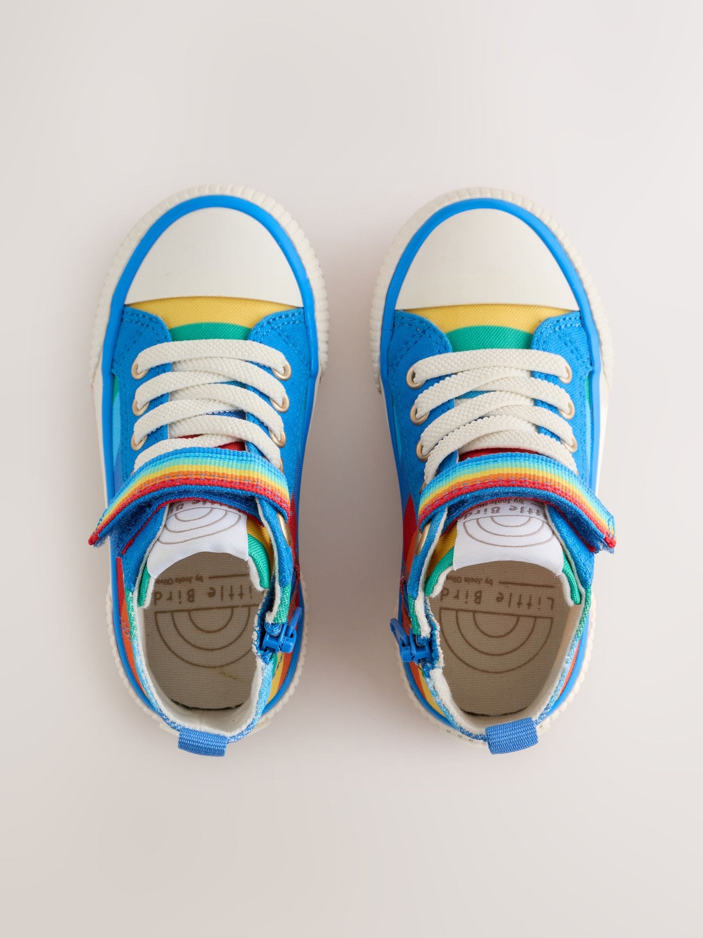 Little Bird by Jools Oliver Blue Bright Rainbow Striped Canvas Hi-Top Trainers image 4