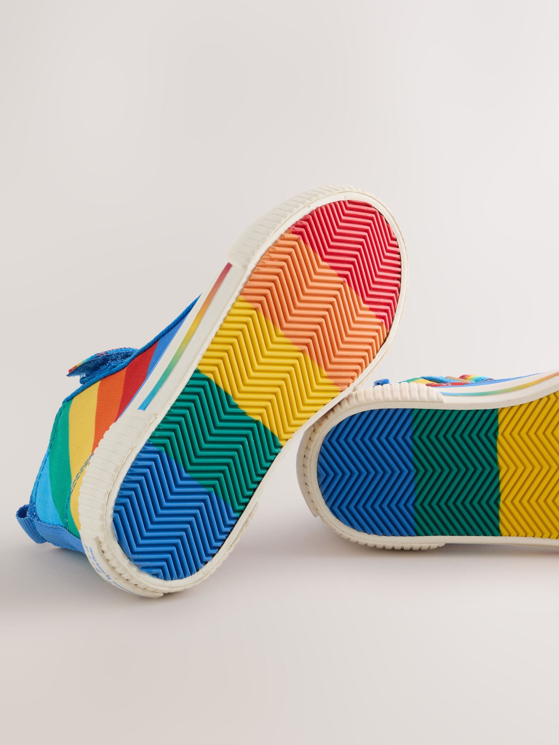 Little Bird by Jools Oliver Blue Bright Rainbow Striped Canvas Hi-Top Trainers image 5