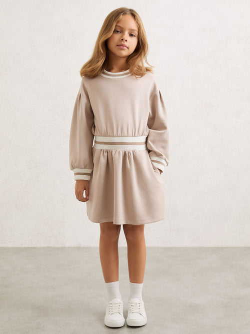 Reiss Neutral Giovanna 3-9 yrs Stripe-Trim Sweatshirt Dress image 1