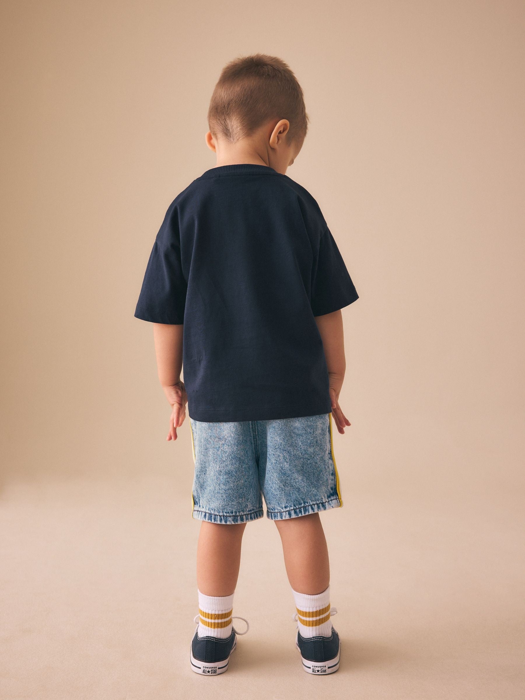 Dsiney Kidz - Blue Side Stripe Pull On Loose Denim Shorts (3mths-7yrs) image 3