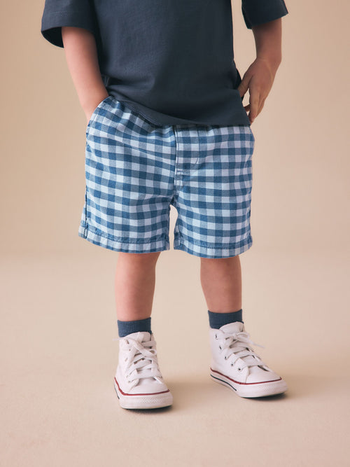 Blue Gingham Pull On Loose Denim Shorts (3mths-7yrs) image 1