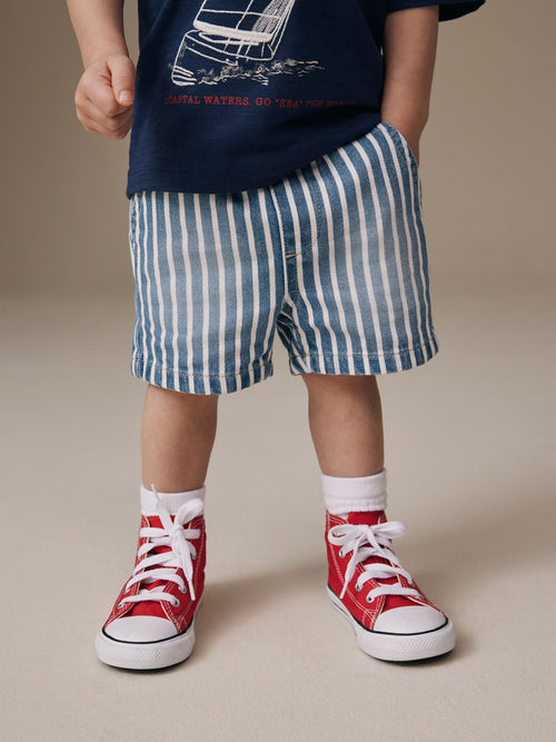 Blue/White Stripe Pull On Loose Denim Shorts (3mths-7yrs) image 1