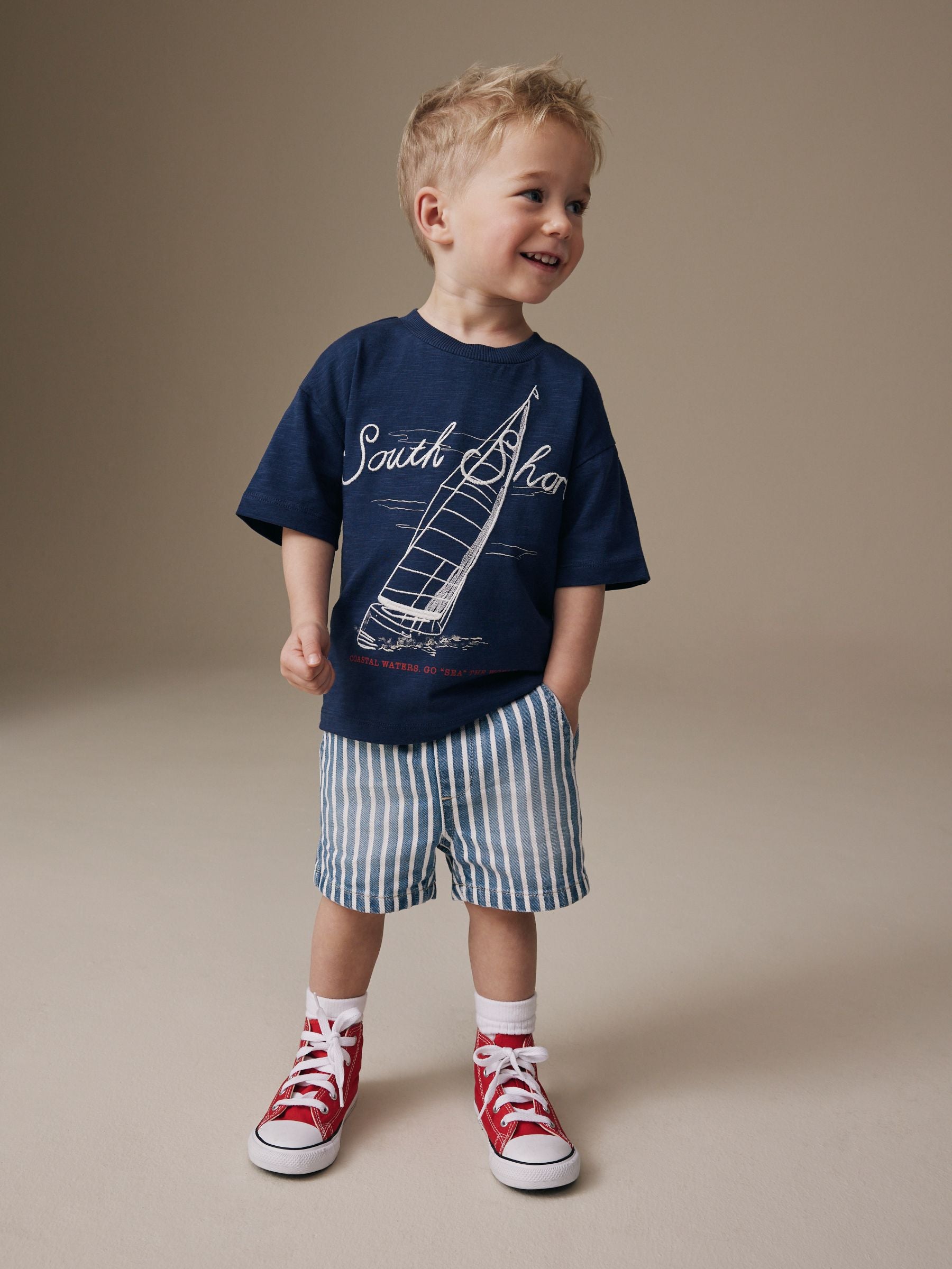 Dsiney Kidz - Blue/White Stripe Pull On Loose Denim Shorts (3mths-7yrs) image 2