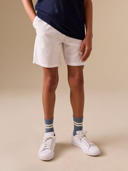 Dsiney Kidz - White Linen Blend Regular Fit Chino Shorts (3-16yrs) image 1