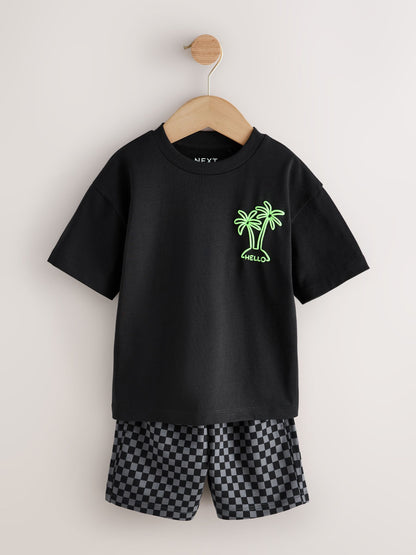 Coral/Aqua/Black Slogan Short Sleeve T-Shirt and Shorts Set 3 Pack (3mths-7yrs) image 4