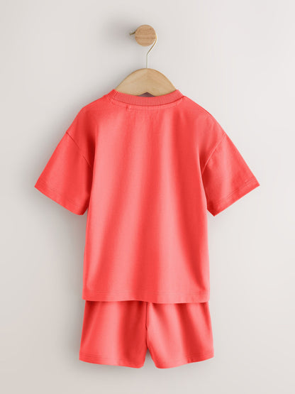 Coral/Aqua/Black Slogan Short Sleeve T-Shirt and Shorts Set 3 Pack (3mths-7yrs) image 8